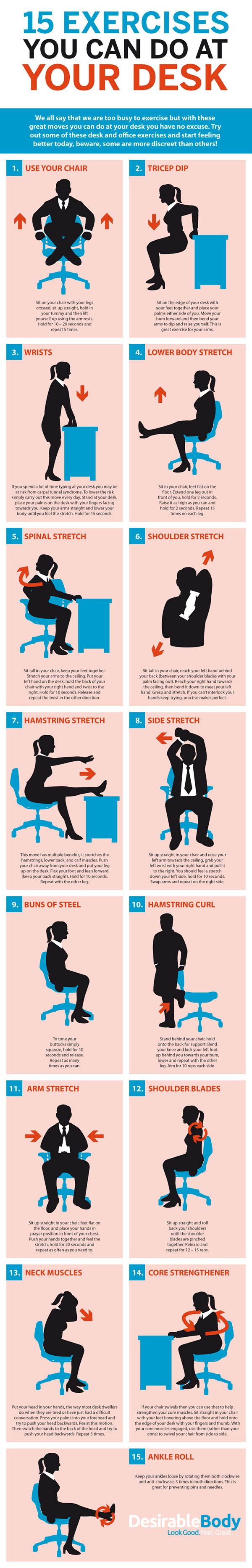 Deskercise 15 Simple Exercises You Can Do At Your Desk Diy Genius